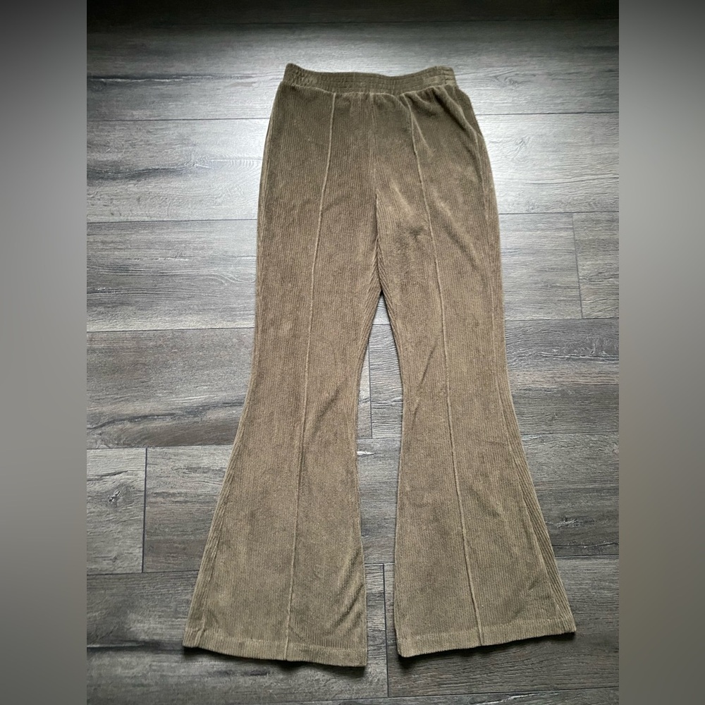 Aerie Womens Green Ribbed Hi Rise Flare Stretch Corduroy Leggings Size XS